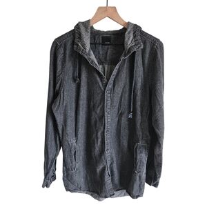 Kr3w Washed Black Button Down Hooded Shacket